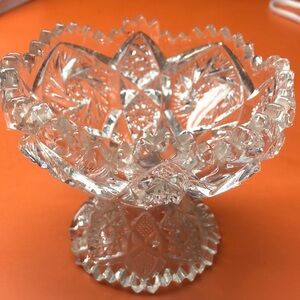 Vintage Imperial Glass Pressed Sun & Stars Pedestal Compote Bowl Jelly Jam Clear